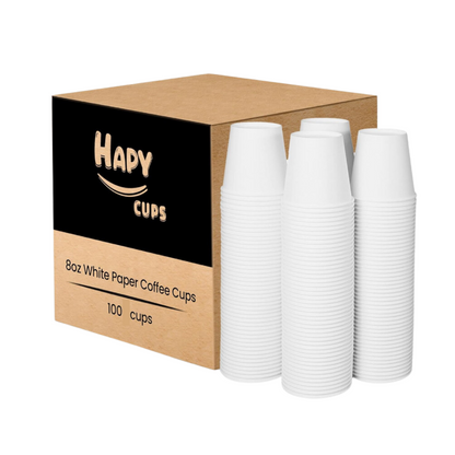 8oz White Paper Coffee Cups - 100 Count