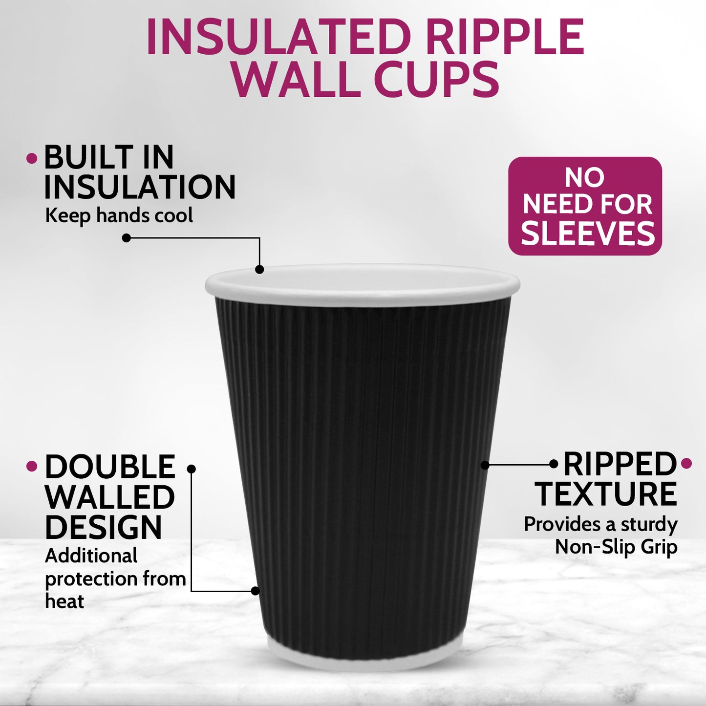 12oz Black Ripple Paper Coffee Cup - 500 Count