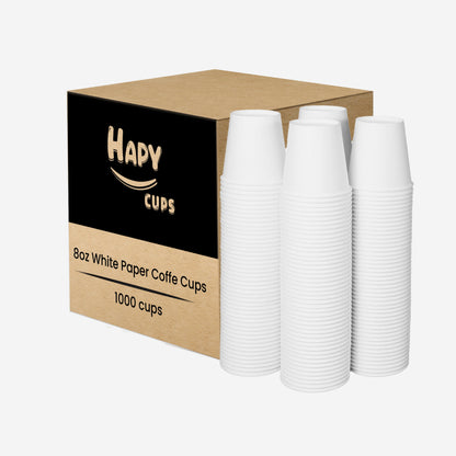 8oz White Paper Coffee Cups - 1000 Count