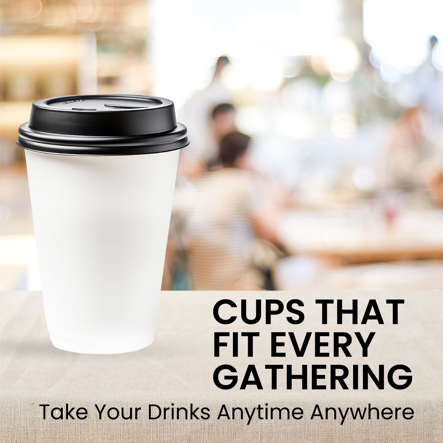 12oz White Paper Coffee Cup With Lids- 100 Count